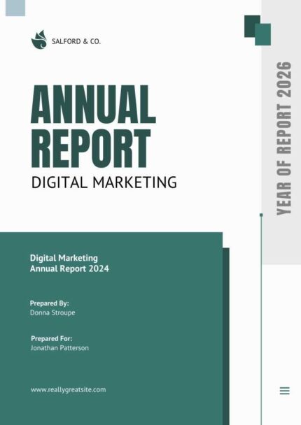 Green & Grey Marketing Annual Report Template – Editable Business Report for Modern Brands