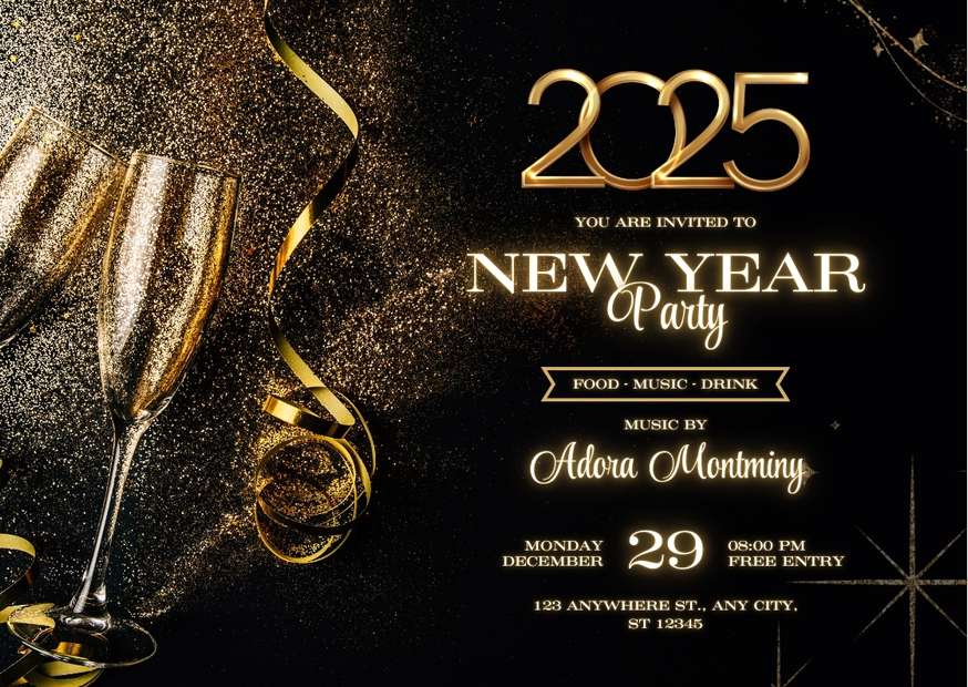 Black and Gold Festive New Year Party Invitation