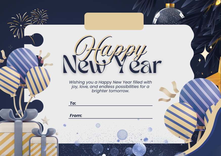 Blue and Gold Playful New Year Card Blue and Gold Playful New Year Card