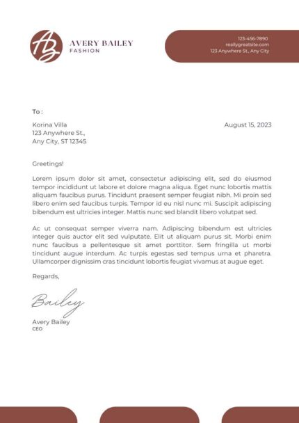 Brown White Simple Formal Fashion Designer Letterhead