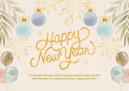 Cream Gold Watercolor Happy New Year Card