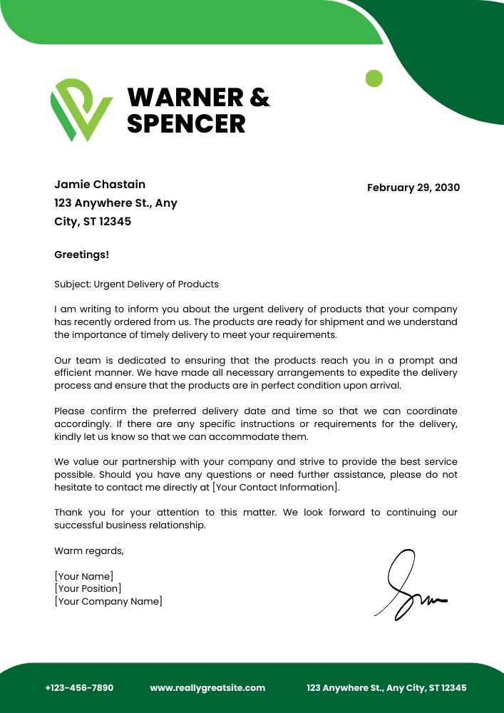 Green and White Modern Company Business Letterhead