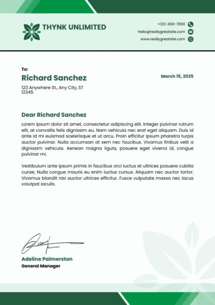 Green and White Modern Minimalist Business Letterhead