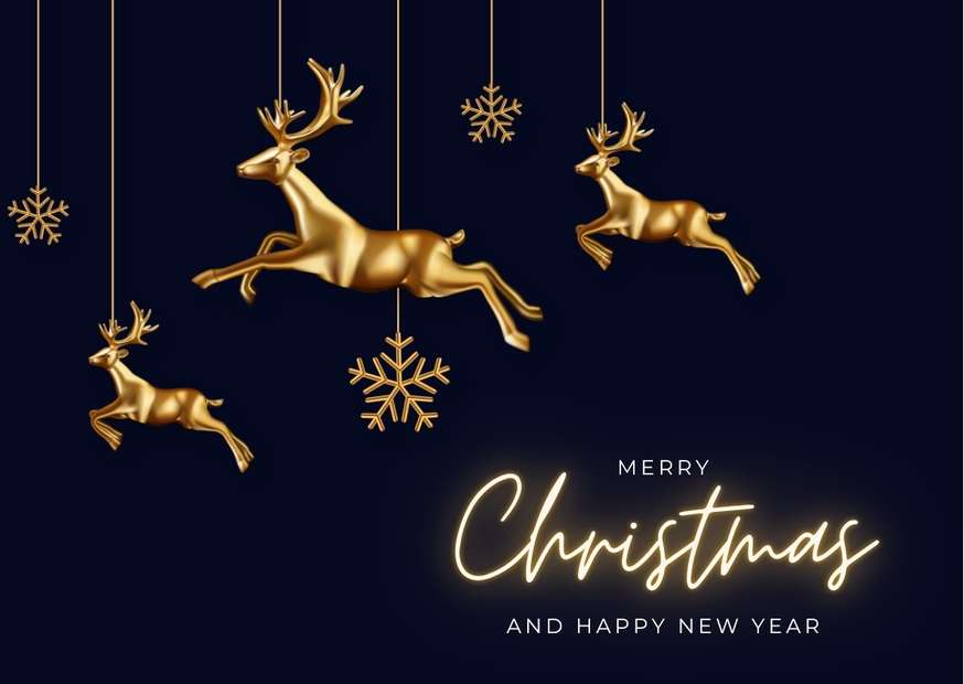 Midnight Blue Gold Merry Christmas and Happy New Year Greeting Card