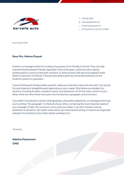 Red and Blue Minimalist Automotive Letterhead Template | Business Letterhead