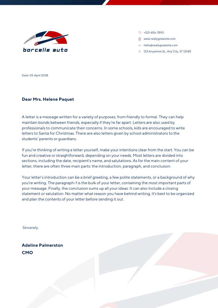 Red and Blue Minimalist Automotive Care Business Letterhead Red and Blue Minimalist Automotive Letterhead Template | Business Letterhead