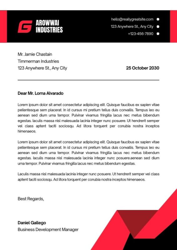 Red and White Simple Corporate Business Letterhead
