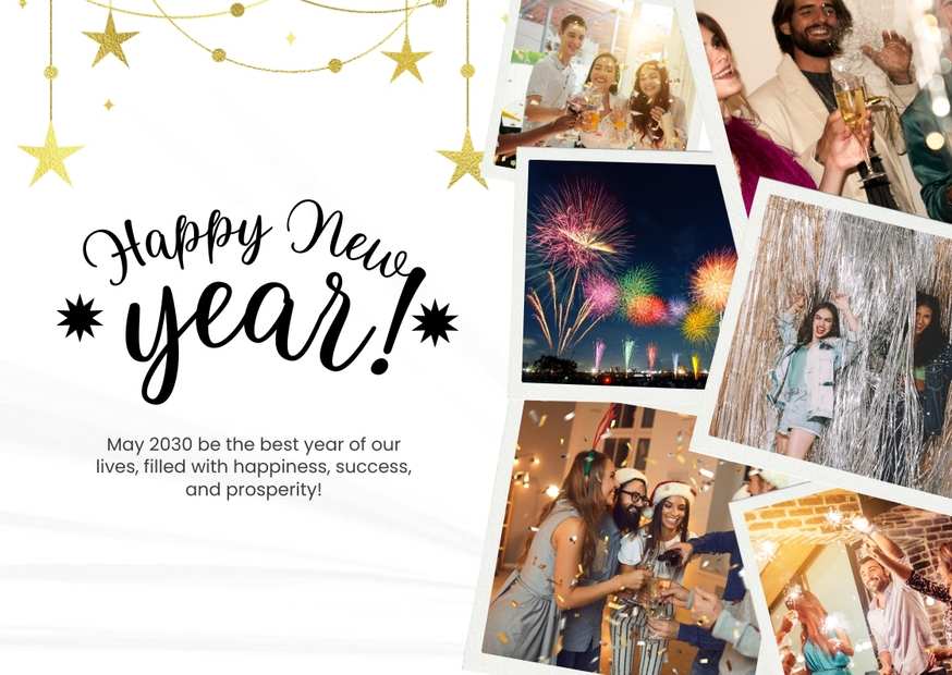 White Minimal Happy New Year Photos Card White Minimal Happy New Year Photos Card