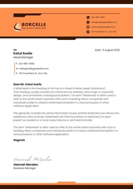 White and Orange Professional Business Letterhead Template