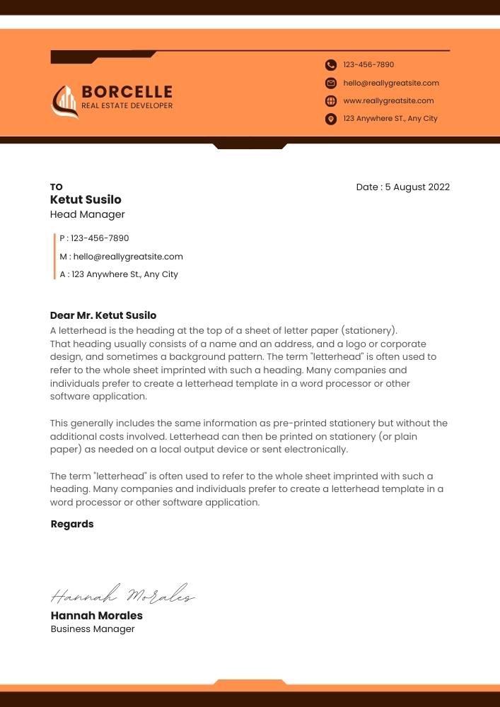 White Orange Professional Business Letterhead