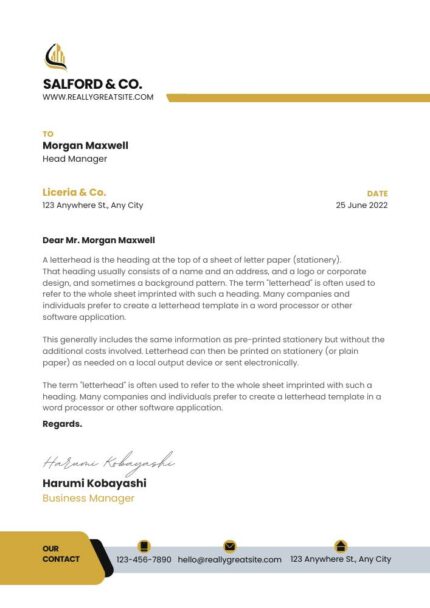 White and Yellow Modern Professional Business Letterhead